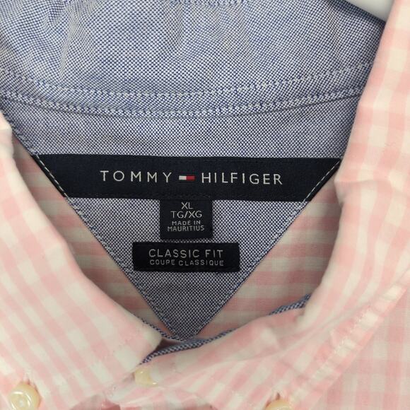Tommy Hilfiger Men's XL Classic Fit Button Down Shirt, Pink Gingham Check Preppy - Picture 2 of 6